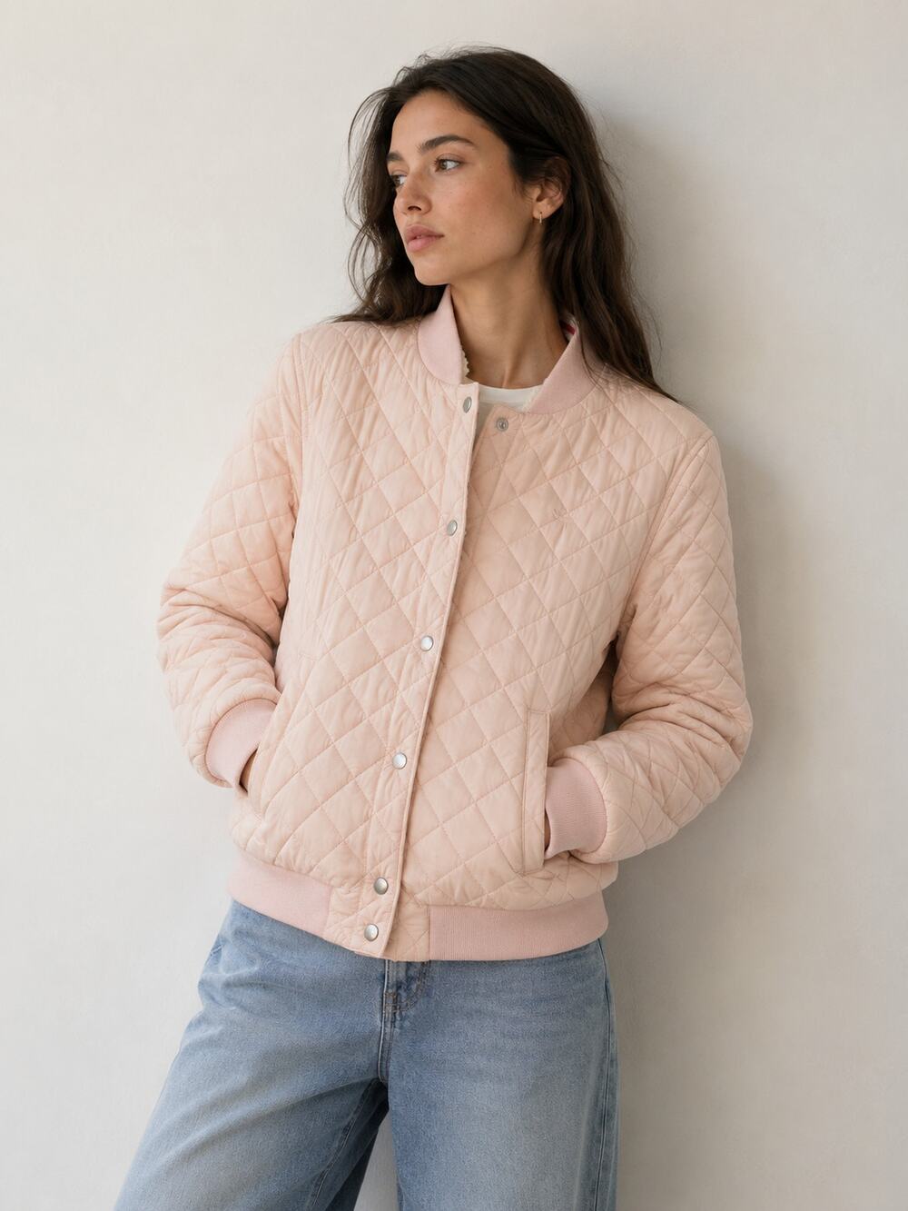 Levi's Quilted Bomber Jacket Pink Medium Womens Casual Cozy Preppy Sherpa